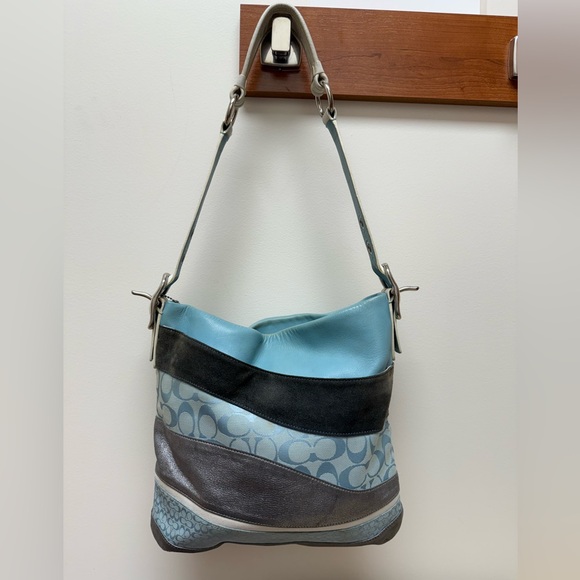 Coach Vintage Signature Wave Duffle Patchwork Hobo Bag – Blue #10653 – RARE - Picture 1 of 13